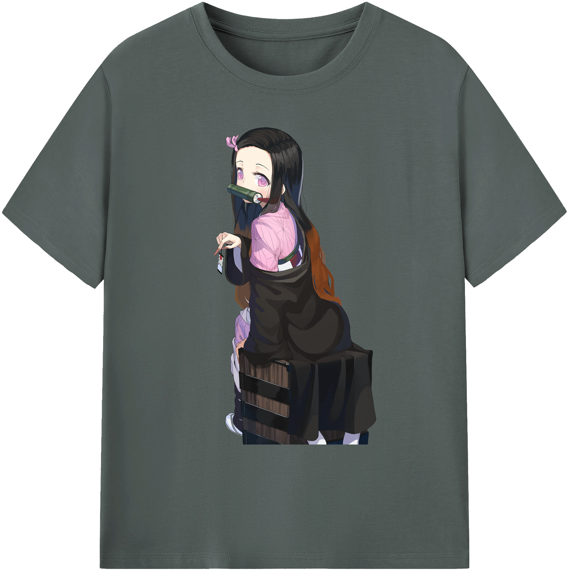 （画像用） 鬼滅の刃（きめつのやいば）竈門 禰󠄀豆子／かまど ねずこ Kamado Nezuko 綿100％ メンズ半袖Tシャツ｜肌触りやわらか＆通気性